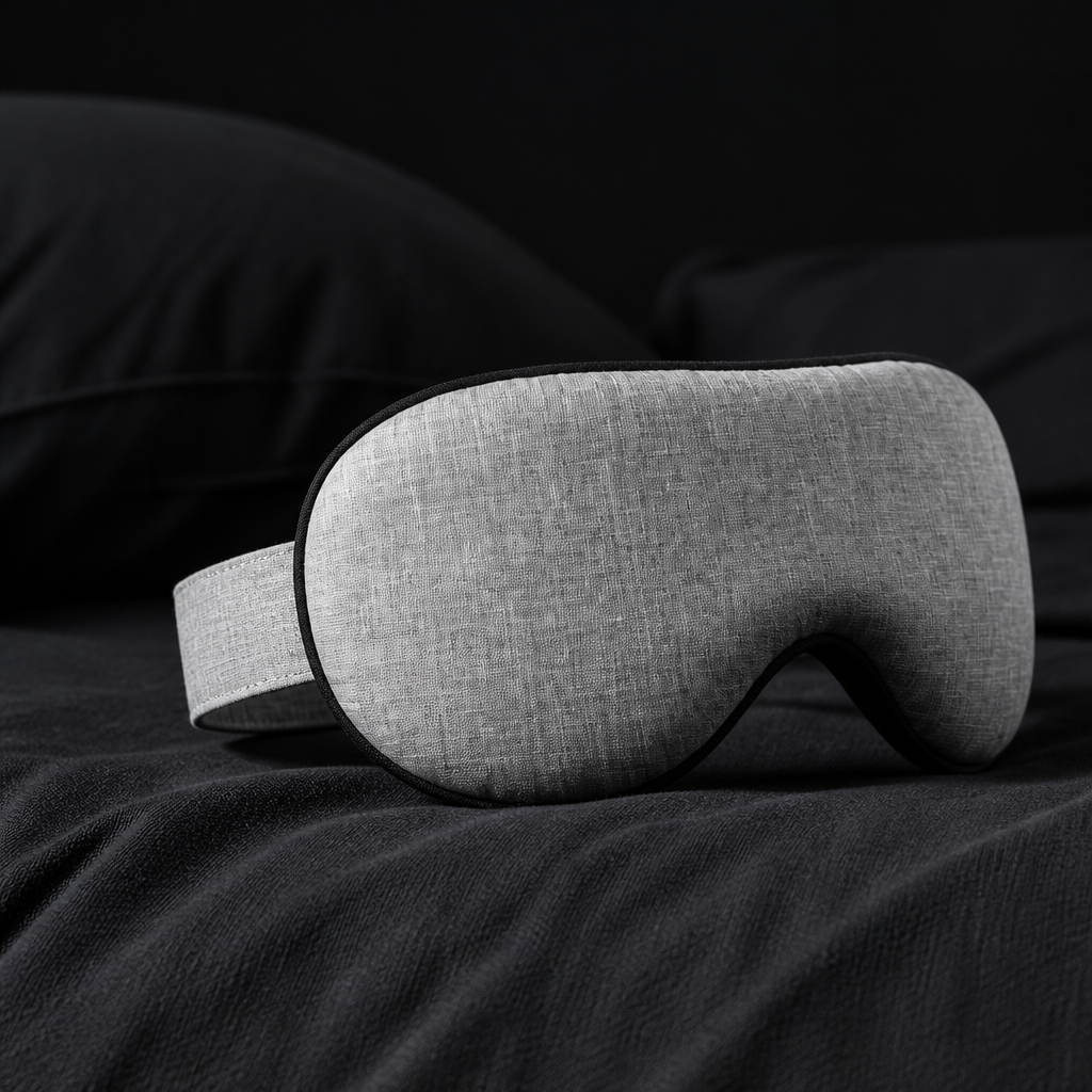 Nawme 3D Blackout Sleep Mask on linen, studio pack shot