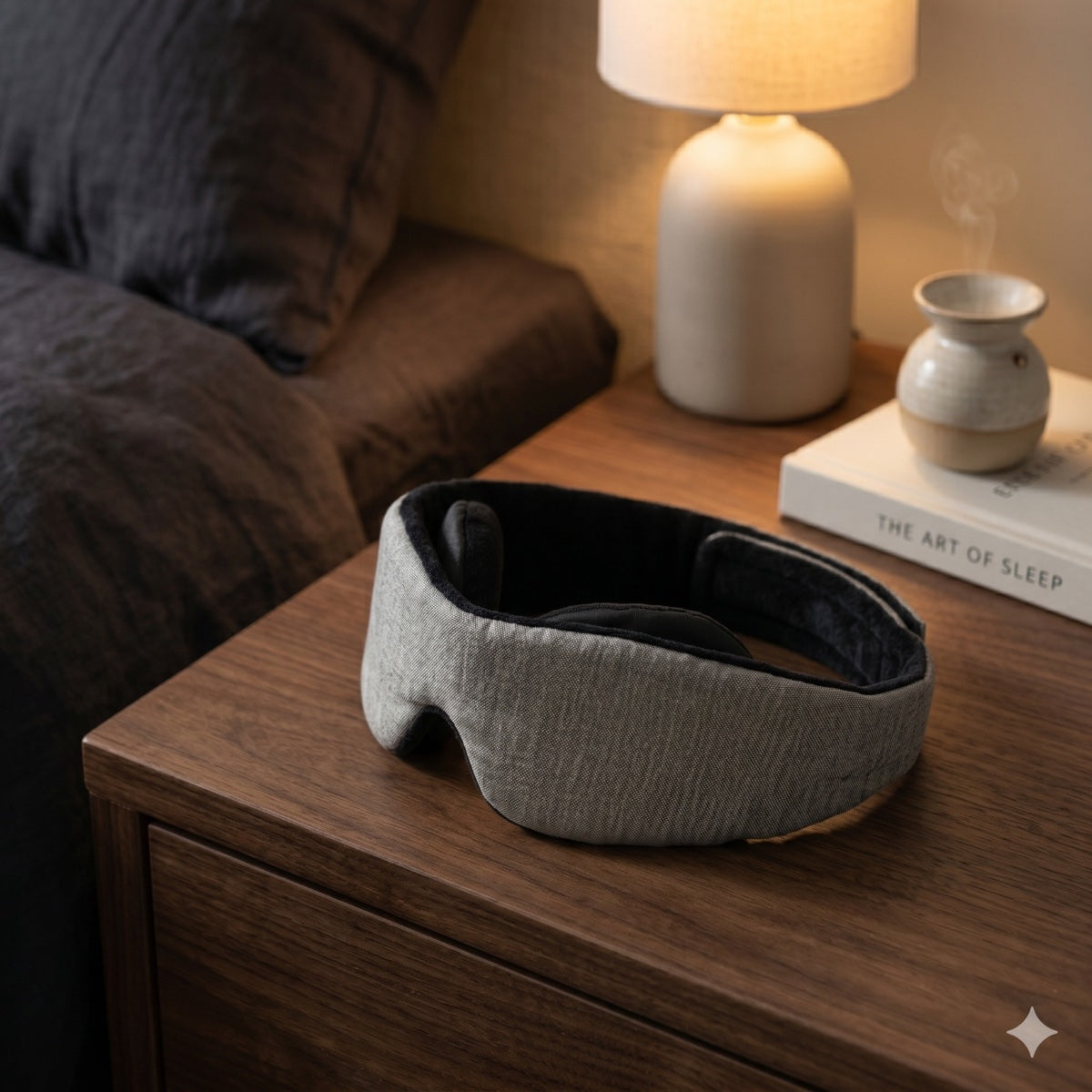 Nawme 3D Blackout Sleep Mask on a dark marble surface
